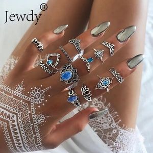 Crystal Indian Geometry Rings Set For Woman Silver